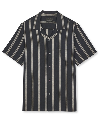 Mads Nørgaard - Texture Kenji Hemd - Black/Plaza Taupe